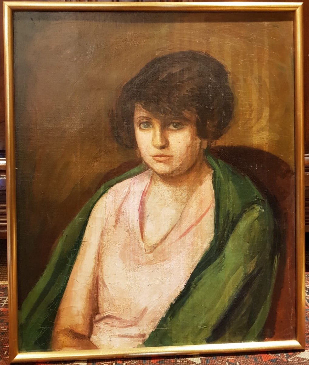Jean Hippolyte Marchand (1883-1940), Huile Sur Toile, Portrait D’une Femme, XIXe-photo-3