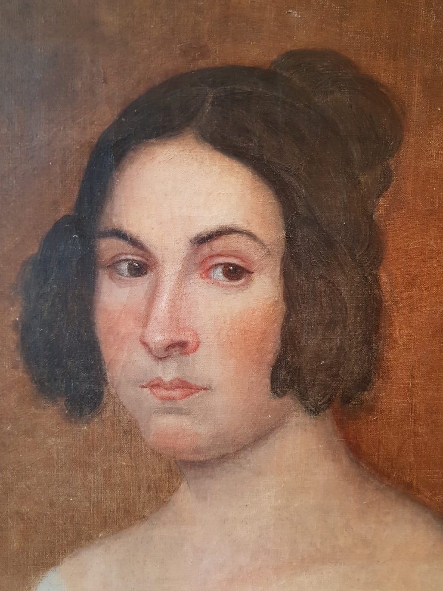 Oil On Canvas, Portrait Of Nineteenth Woman.-photo-4