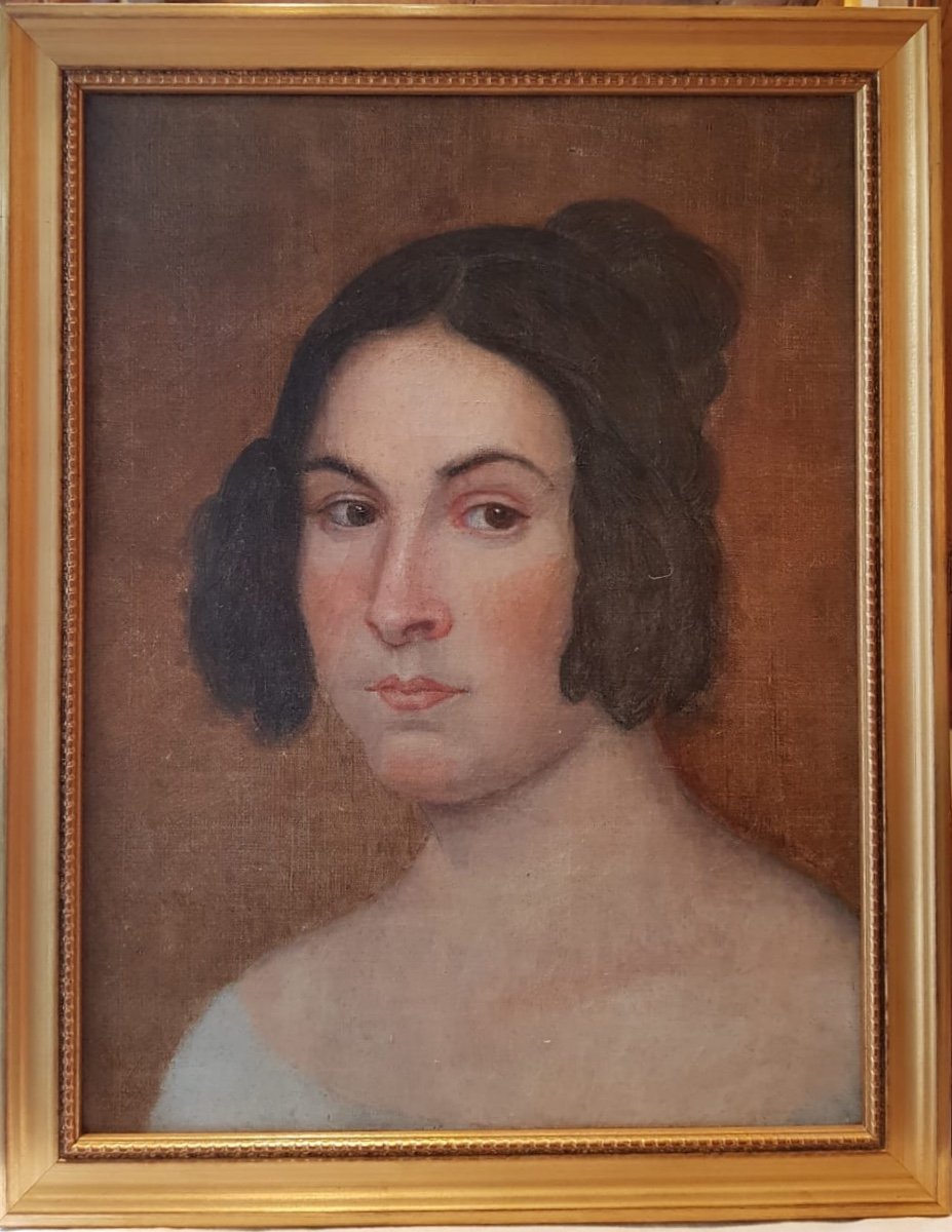 Oil On Canvas, Portrait Of Nineteenth Woman.