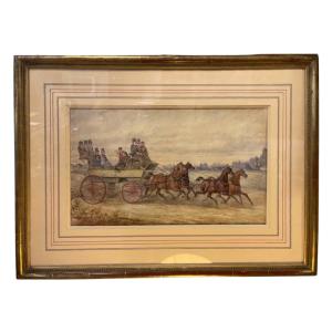 Charles De Luna (1812-1866), Watercolour, Carriage Ride, 19th Century