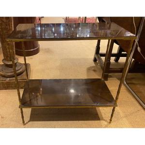 Lacquered Wood Table With Gilded Bronze Structure Decorated With Bamboo
