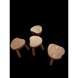 Suite Of Four Brutalist Stools, In Elm