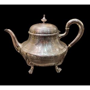 Nineteenth Guilloche Emile Hugo's Silver Teapot