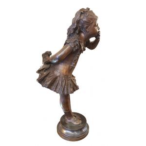 Bronze Girl Sculpture Signed A. Gaudez