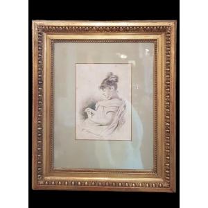 Presumed Portrait Of Countess Sophie Tolstoy In Pencil On Paper By Féodor Tchoumakoff Nineteenth
