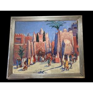 Oil On Panel Landscape Of West Africa Twentieth Century