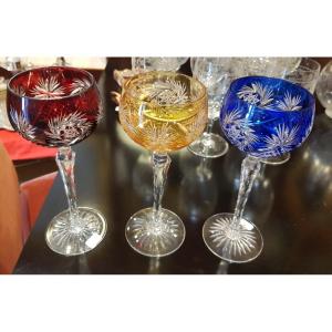 5 Rhine Wine Glasses In Cut Crystal, Twentieth.