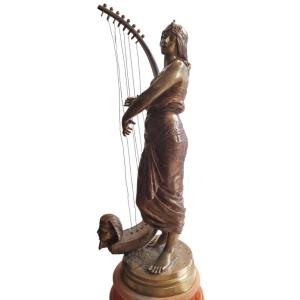 Georges Charles Coudray (1862-1944), Joueuse De Harpe égyptienne En Bronze, XIXe