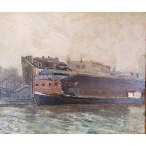 Willem Van Hasselt (1882-1963), Huile Sur Panneau, Le Bassin De La Villette, XIXe Siècle.