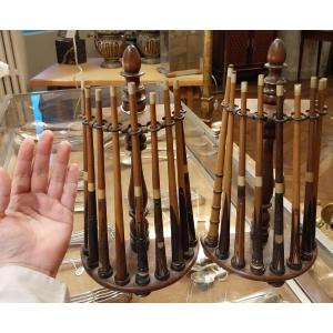 Pair Of Billiard Cue Racks In Marquetry And Inlays