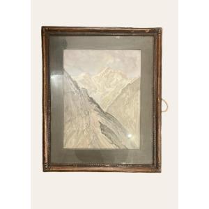 Watercolor View Of Mont Blanc Signed On The Back José Mingret