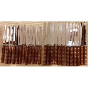 Peter Paris, Set Of 24 Wooden Handled Knives, 20th Century