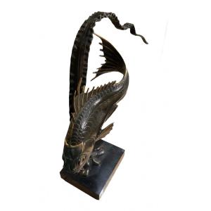 André Vincent Becquerel, Bronze Carp Sculpture, 20th 