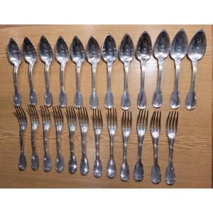 Set Of 12 Cutlery In Sterling Silver 