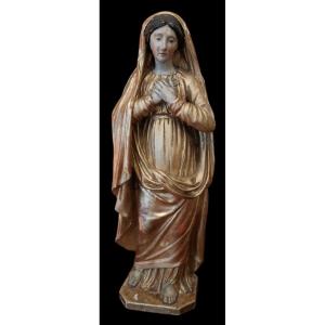 Vierge, Immaculée Conception, Bois Sculpté Polychrome XVIIIe