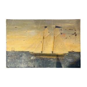 Portrait Of A Boat, Oil On Canvas, 19th Century