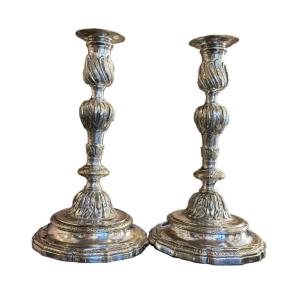 Pair Of Candlesticks, Silver Metal, Louis XV