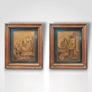 Joseph Cremer, paire de tableaux-marqueteries, XIXe
