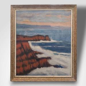 Huile sur toile, paysage, marine, XXe