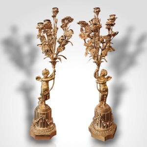 Paire de candélabres en bronze doré Napoléon III, XIXe