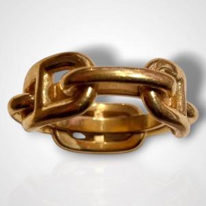Hermès, anneau de carré en métal doré, XXe