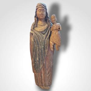 Vierge à l'enfant en bois polychrome, XVIIIe