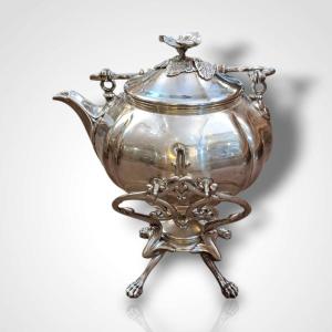 Théière et son réchaud en métal argenté, Christofle, XIXe