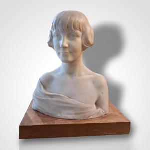 Henri Léon Greber, Marble Bust Of A Young Woman, 20th Century