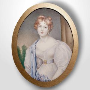 Joseph Heigel (1780-1837), miniature de femme, gouache sur papier, XIXe