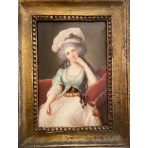 Miniature Painted Porcelain, The Duchess Of Orléans By E. Vigée Le Brun, 19th Century