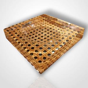 Gabriella Crespi (1922-2017) For Christian Dior, Resin And Rattan Valet Tray, 20th Century