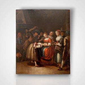 Follower Of Gerrit Lundens, The Hot Hand Game, Oil On Panel, 17th Century