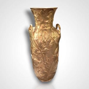 Alexandre Vibert, Art Nouveau Bronze Vase, Early 20th Century 