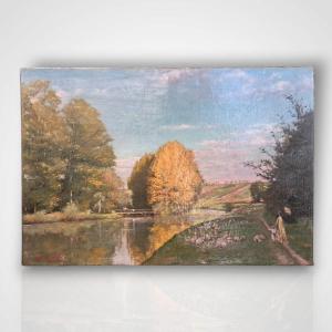 Edouard Hippolyte Margottet, paysage champêtre, huile sur toile, XIXe 