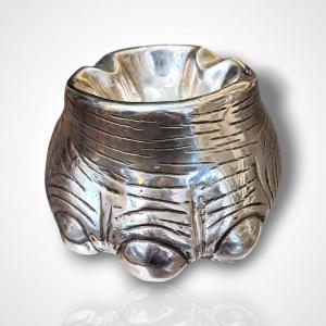 Almazan, Ashtray In The Shape Of An Elephant's Foot, Silver-plated Bronze, 20th Century