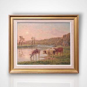 Felix Planquette, Vallée De l'Oise Près De Thury-harcourt, Oil On Panel, Late 19th-early 20th Century