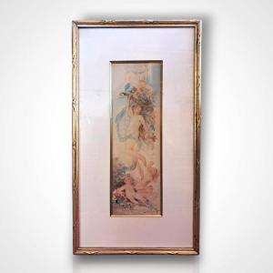 Antoine Calbet, Red Chalk And Watercolor Sketch, Late 19th-early 20th Century