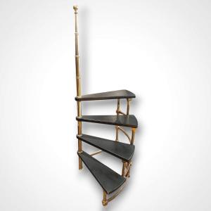 Escalier de bibliothèque en bronze, années 60-70