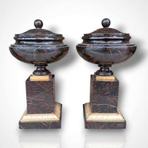 Pair Of Marble And Bronze Casserole Dishes, 19th Century