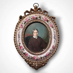 Achille Ernest Mouret, miniature, portrait de femme, milieu XIXe