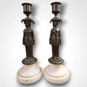 Pair Of Candlesticks "caryatides", 19th Century
