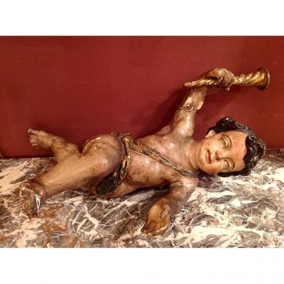 Angelot Bois Polychrome XVIIIeme 