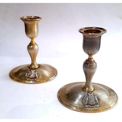 Pair Of Candlesticks In Vermeil Maison Talleyrand Périgord