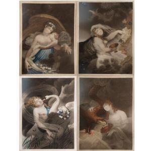 Ensemble De 4 Gravures Romantiques D’après Huet Villiers François, Mythologie Grecque, Début XIXe