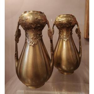 Léon Kann Et Siot Paris, Paire De Vases, En Bronze, Vers 1900