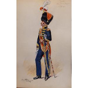 Pierre Albert Leroux (1890-1959), Tambour Major Du Génie 1824, Dessin Original