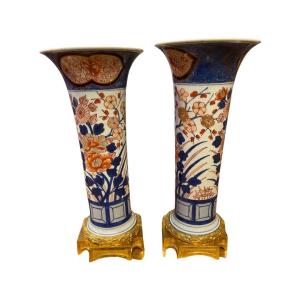 Pair Of Vases With Imari Porcelain Decoration - Japan - 19th Century