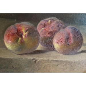 Jules Gouillet, Still Life With Peaches, Oil On Canvas, 1890