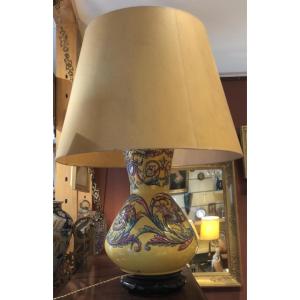 Renaissance Style Yellow Earthenware Lamp, 19th Century.