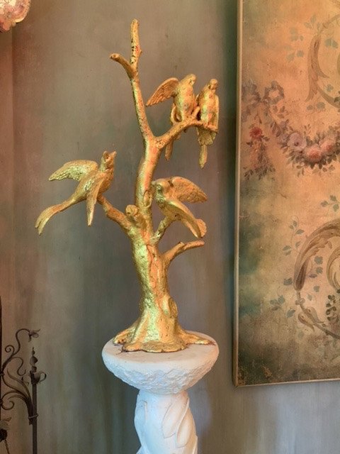 Pair Of Plaster Columns Topped With Branched Birds, Serge Roche Period 1950-photo-2